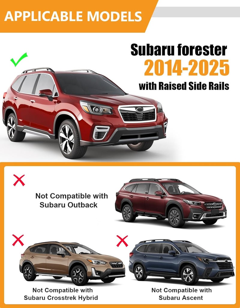 KINGGERI 300lbs Roof Rack Cross Bars Compatible with Subaru Forester 2014-2026 with Raised Side Rails (Not for Wilderness), Lockable Heavy Duty Aluminum Roof Rails Crossbars Luggage SUV Accessories - Image 2